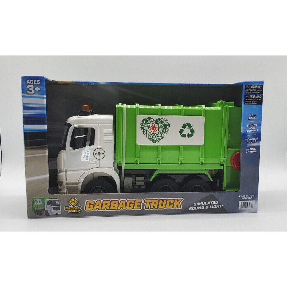 MM E230-003 Garbage Truck Working Lights and Sounds 1:20 Scale Green